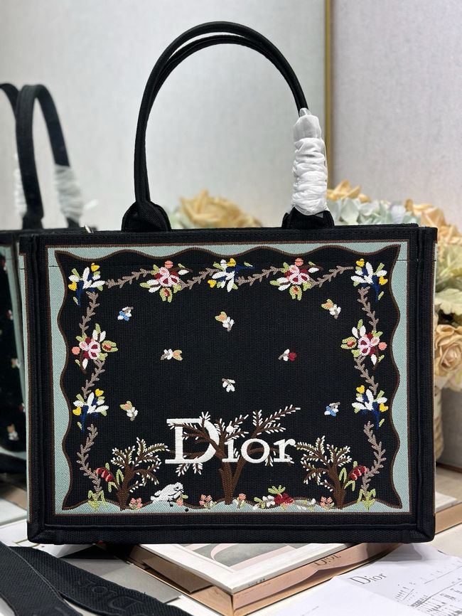 Medium Dior Book Tote with Strap Oblique Embroidery M1354PE-4