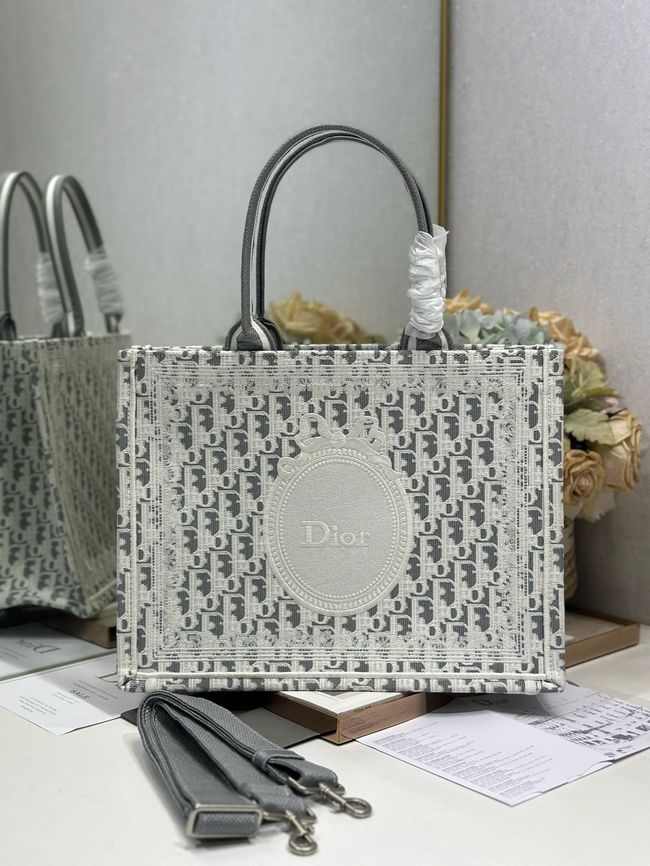 Medium Dior Book Tote with Strap Oblique Embroidery M1354PE-5