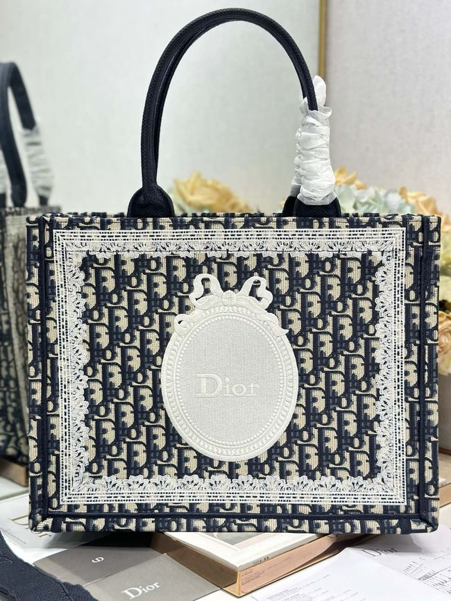 Medium Dior Book Tote with Strap Oblique Embroidery M1354PE-7 Medium Dior Book Tote with Strap Oblique Embroidery M1354PE-7