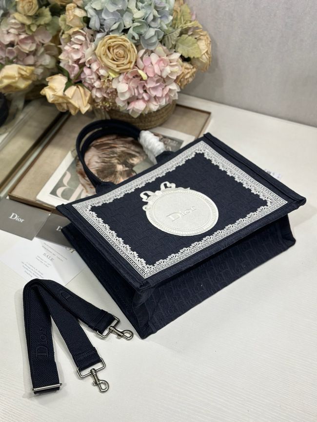 Medium Dior Book Tote with Strap Oblique Embroidery M1354PE-10