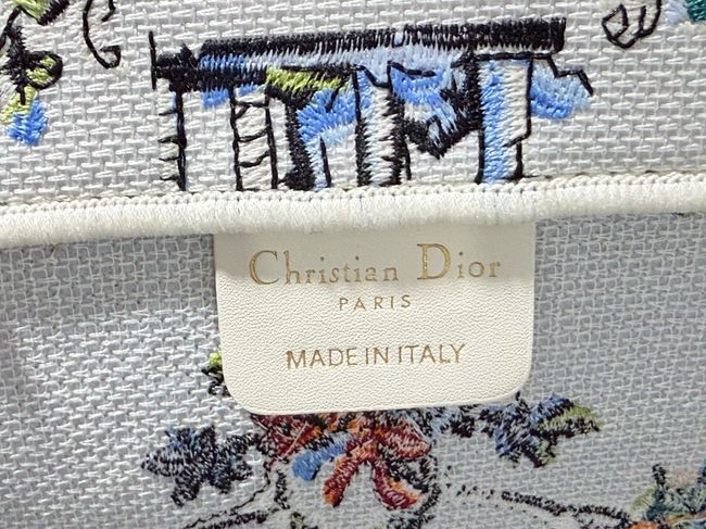 Medium Dior Book Tote with Strap Oblique Embroidery M1354PE-12