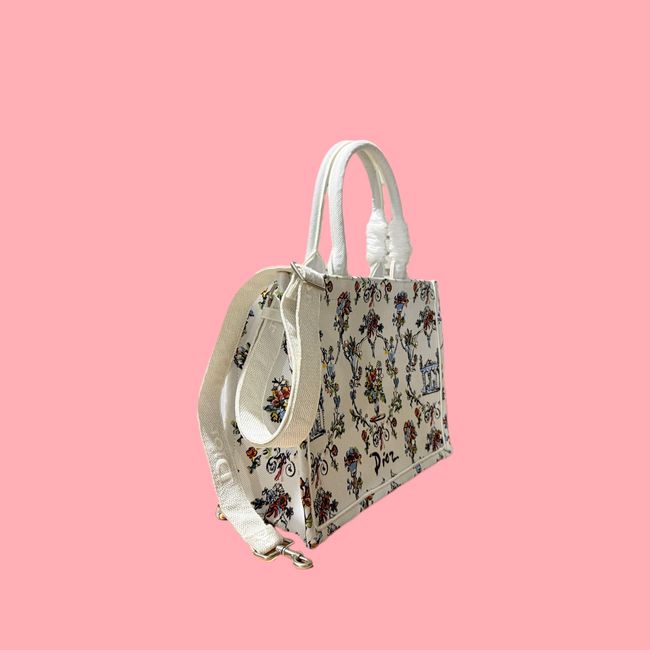 Medium Dior Book Tote with Strap Oblique Embroidery M1354PE-12