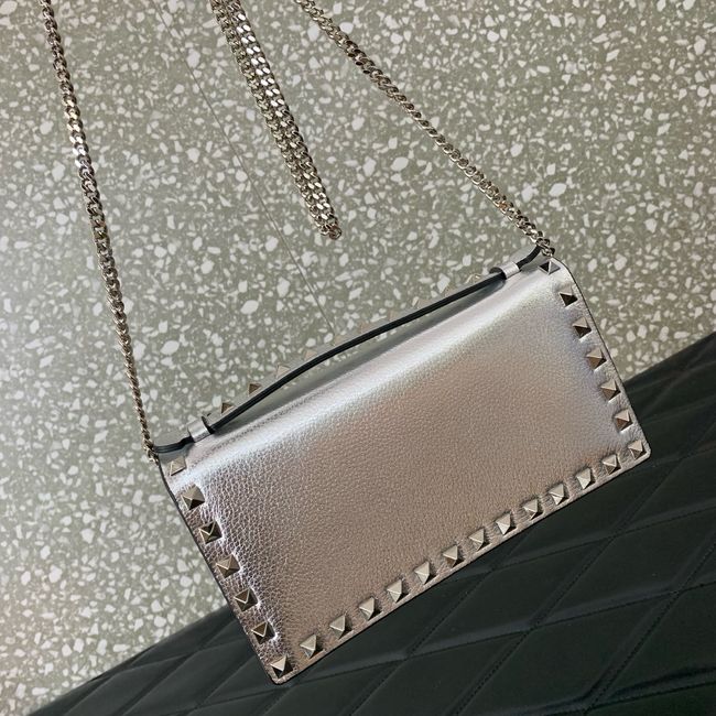 VALENTINO Rockstud calfskin chain bag SHI098 Silver
