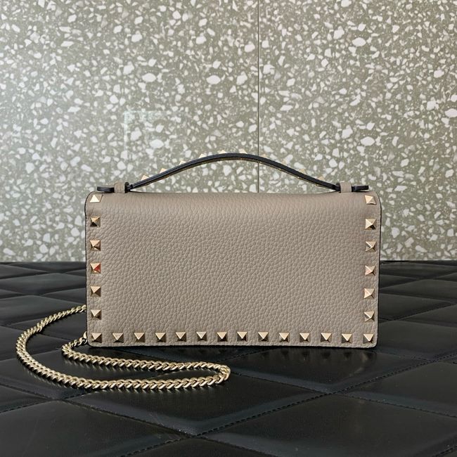 VALENTINO Rockstud calfskin chain bag SHI098 gray