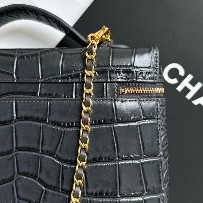 Chanel Vanity with Chain Crocodile Embossed AP5195 black Chanel Vanity with Chain Crocodile Embossed AP5195 black