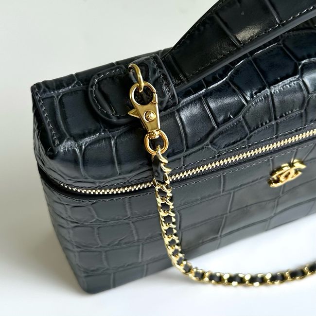 Chanel Vanity with Chain Crocodile Embossed AP5195 black Chanel Vanity with Chain Crocodile Embossed AP5195 black