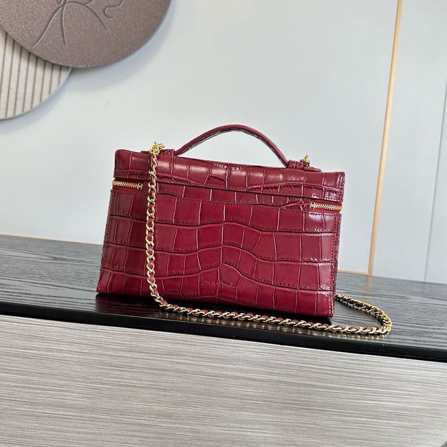 Chanel Vanity with Chain Crocodile Embossed AP5195 burgundy Chanel Vanity with Chain Crocodile Embossed AP5195 burgundy