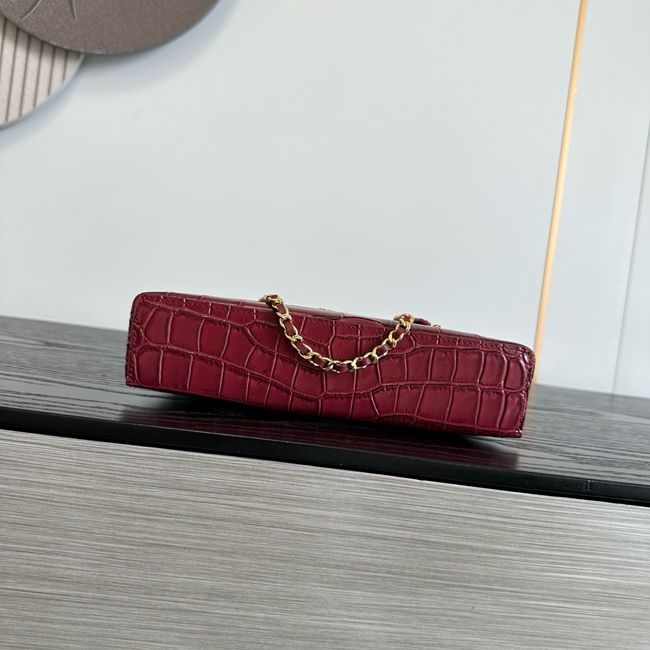 Chanel Vanity with Chain Crocodile Embossed AP5195 burgundy Chanel Vanity with Chain Crocodile Embossed AP5195 burgundy