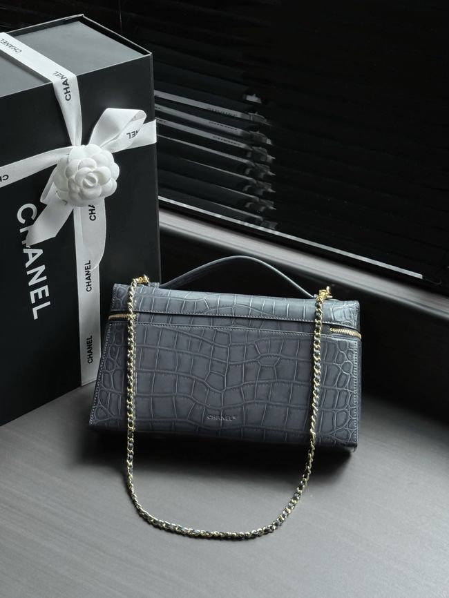 Chanel Vanity with Chain Crocodile Embossed AP5195 gray Chanel Vanity with Chain Crocodile Embossed AP5195 gray