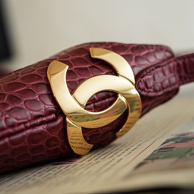 Chanel Crocodile Embossed Shoulder Bag 68012 burgundy