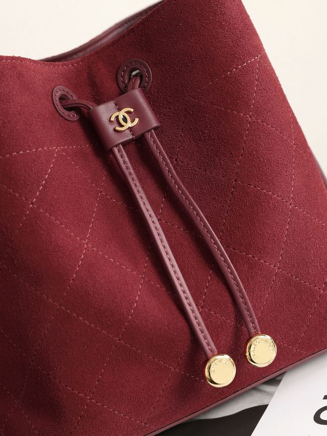 Chanel Suede Calfskin Bucket Bag AS6537 burgundy