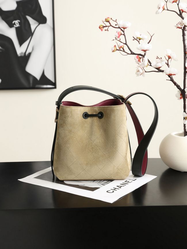 Chanel Suede Calfskin Bucket Bag AS6537 dark Beige