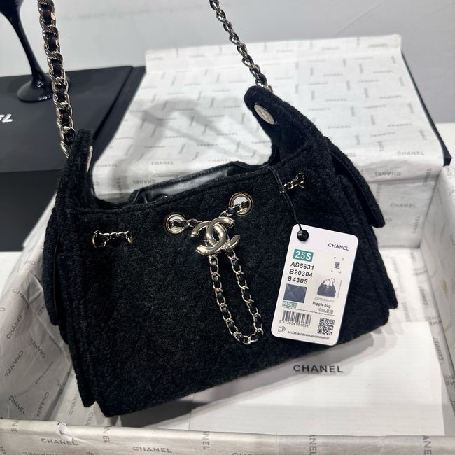 CHANEL 25 Mini Handbag Felt  AS5631 black