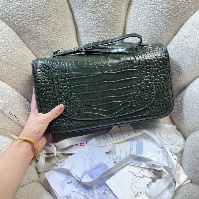 Chanel Crocodile Embossed Maxi Flap bag AS6231 green&Silver-Tone Metal