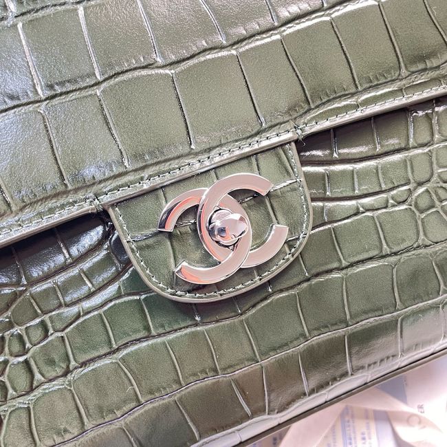 Chanel Crocodile Embossed Maxi Flap bag AS6231 green&Silver-Tone Metal