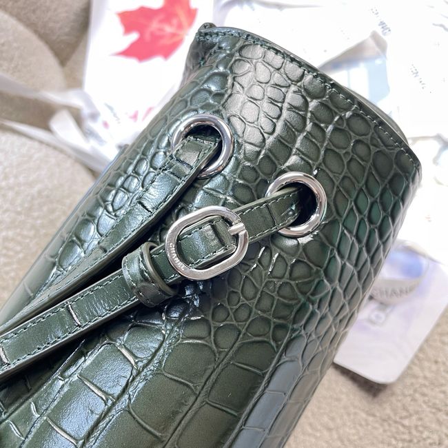 Chanel Crocodile Embossed Maxi Flap bag AS6231 green&Silver-Tone Metal