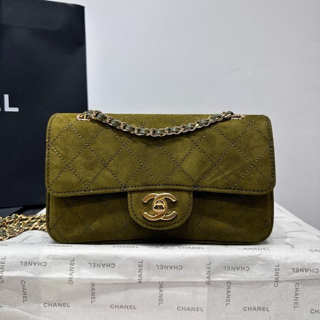 Chanel Mini Flap Bag Suede Calfskin AS6573 Khaki