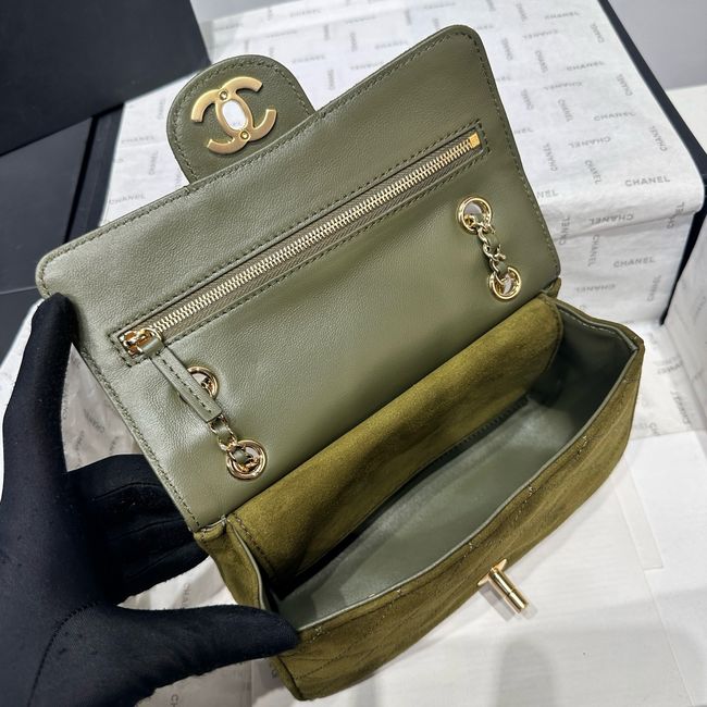 Chanel Mini Flap Bag Suede Calfskin AS6573 Khaki Chanel Mini Flap Bag Suede Calfskin AS6573 Khaki