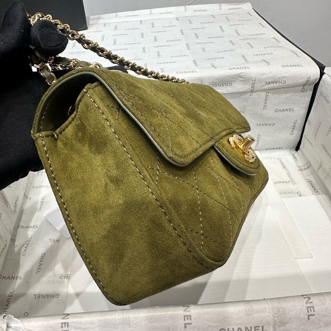 Chanel Mini Flap Bag Suede Calfskin AS6573 Khaki Chanel Mini Flap Bag Suede Calfskin AS6573 Khaki