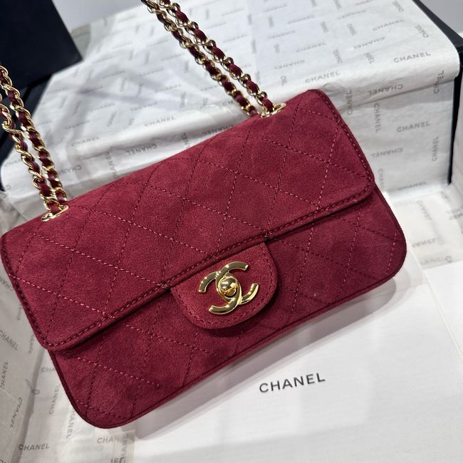 Chanel Mini Flap Bag Suede Calfskin AS6573 burgundy Chanel Mini Flap Bag Suede Calfskin AS6573 burgundy