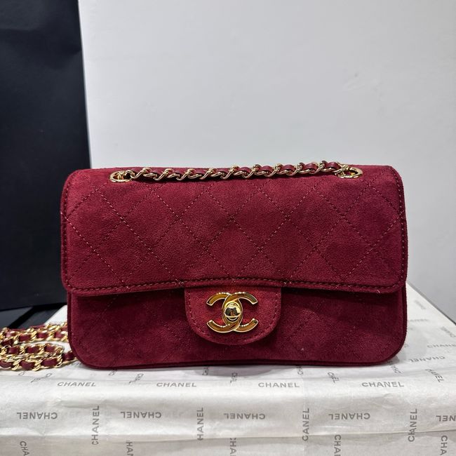 Chanel Mini Flap Bag Suede Calfskin AS6573 burgundy