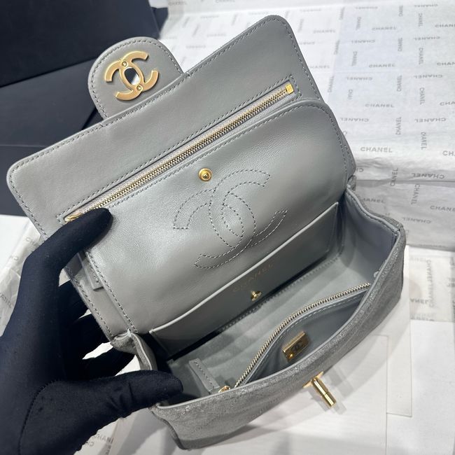 Chanel Mini Flap Bag Suede Calfskin AS6573 gray Chanel Mini Flap Bag Suede Calfskin AS6573 gray