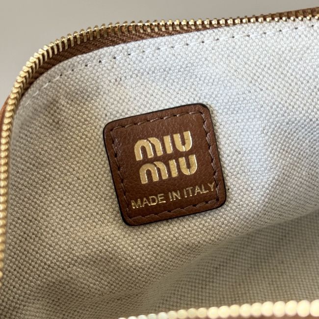 MIUMIU Tote Shoulder Handbag sheepskin 5NE851 camel