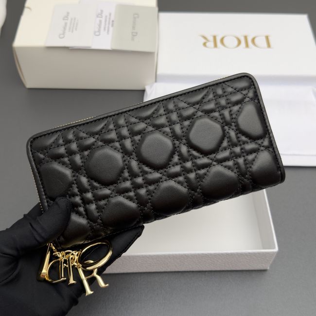 LADY DIOR LOTUS WALLET CANNAGE LAMBSKIN S0007 black
