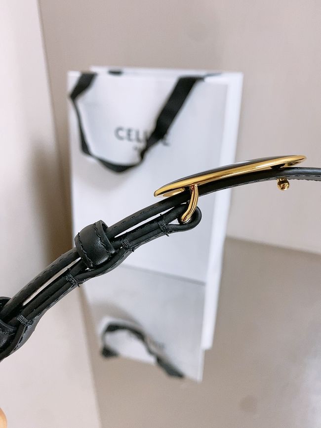 Celine ELLIPSE Belt 13 IN TAURILLON LEATHER WITH ENAMELLED BUCKLE P5706 black
