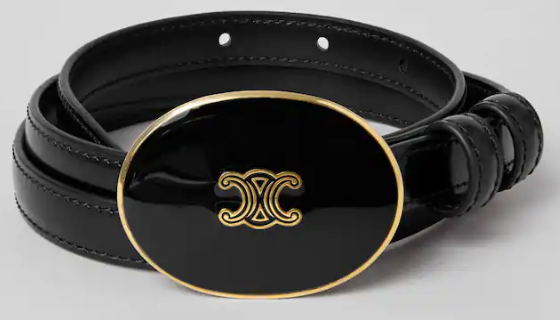 Celine ELLIPSE Belt 13 IN TAURILLON LEATHER WITH ENAMELLED BUCKLE P5706 black