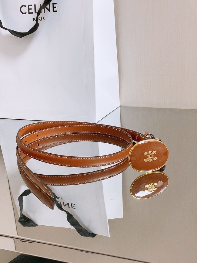 Celine ELLIPSE Belt 13 IN TAURILLON LEATHER WITH ENAMELLED BUCKLE P5706 brown