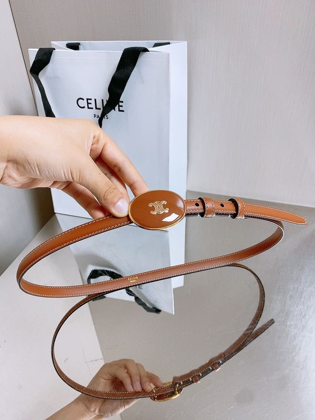 Celine ELLIPSE Belt 13 IN TAURILLON LEATHER WITH ENAMELLED BUCKLE P5706 brown