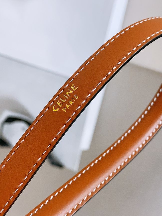 Celine ELLIPSE Belt 13 IN TAURILLON LEATHER WITH ENAMELLED BUCKLE P5706 brown