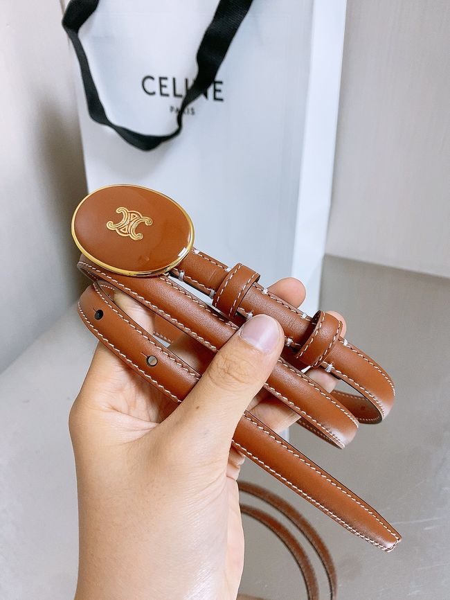 Celine ELLIPSE Belt 13 IN TAURILLON LEATHER WITH ENAMELLED BUCKLE P5706 brown