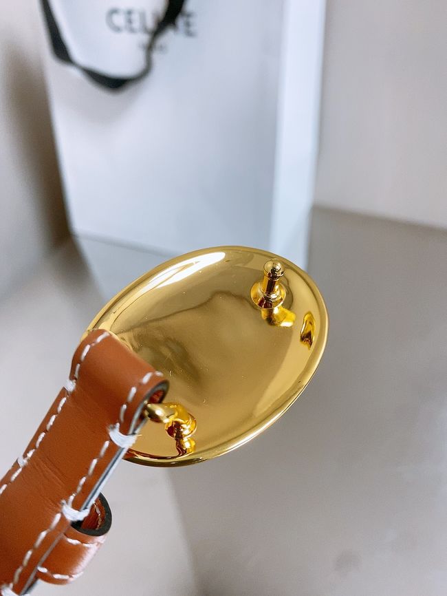 Celine ELLIPSE Belt 13 IN TAURILLON LEATHER WITH ENAMELLED BUCKLE P5706 brown