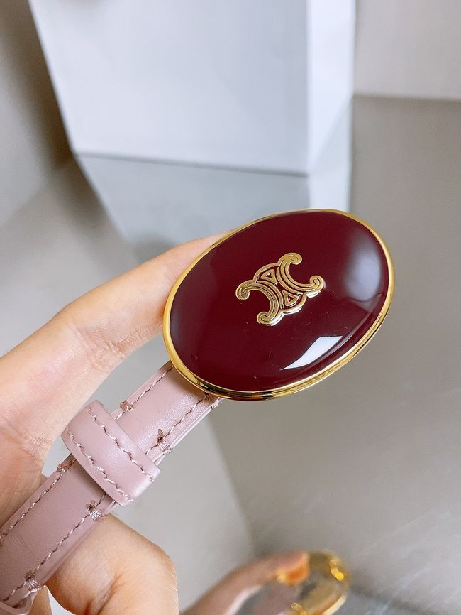 Celine ELLIPSE Belt 13 IN TAURILLON LEATHER WITH ENAMELLED BUCKLE P5706 pink