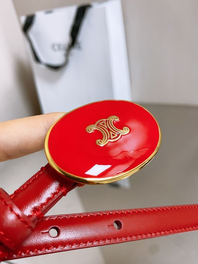 Celine ELLIPSE Belt 13 IN TAURILLON LEATHER WITH ENAMELLED BUCKLE P5706 red