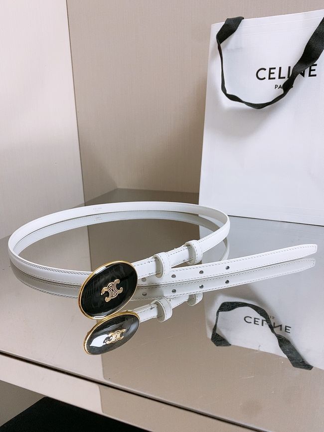 Celine ELLIPSE Belt 13 IN TAURILLON LEATHER WITH ENAMELLED BUCKLE P5706 white