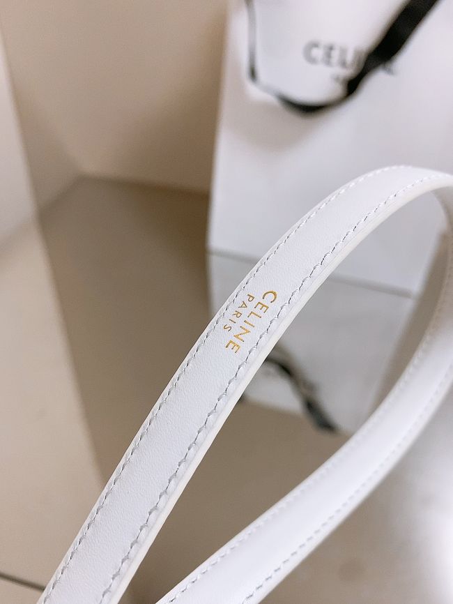 Celine ELLIPSE Belt 13 IN TAURILLON LEATHER WITH ENAMELLED BUCKLE P5706 white