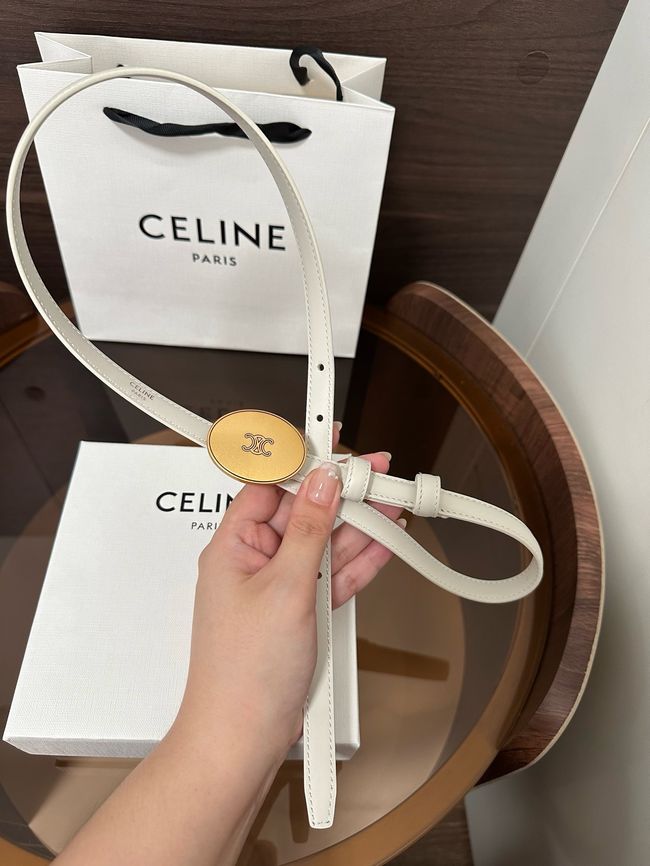 Celine Ellipse Belt 13 IN Taurillon Leather 10673  white