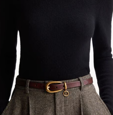 Saint Laurent CASSANDRE charm elongated buckle thin belt in leather S2596-4