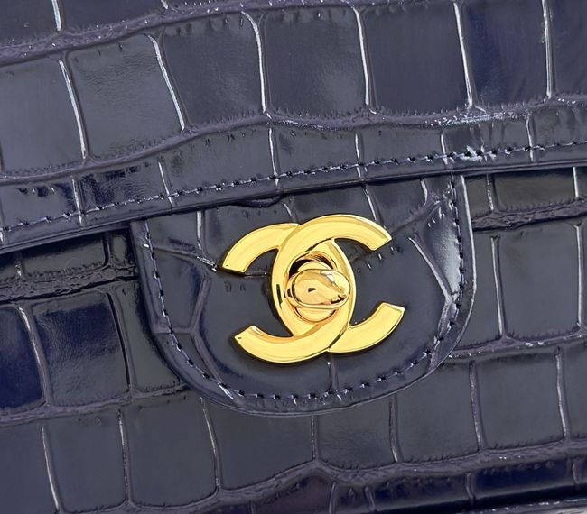 Chanel MINI FLAP BAG Crocodile Embossed 1116 Dark blue&gold