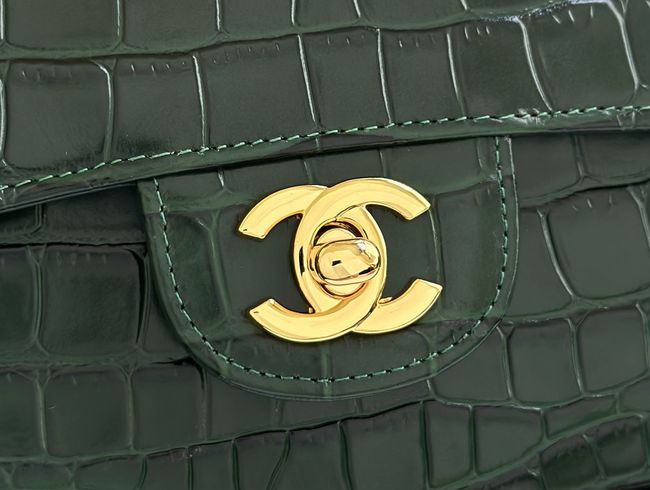 Chanel MINI FLAP BAG Crocodile Embossed 1116 Dark green&gold