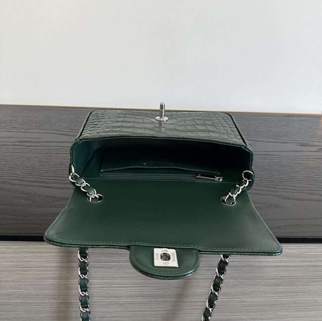 Chanel MINI FLAP BAG Crocodile Embossed 1116 green&silver Chanel MINI FLAP BAG Crocodile Embossed 1116 green&silver