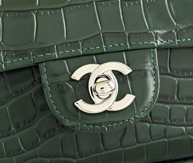 Chanel MINI FLAP BAG Crocodile Embossed 1116 green&silver Chanel MINI FLAP BAG Crocodile Embossed 1116 green&silver