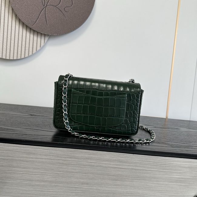 Chanel MINI FLAP BAG Crocodile Embossed 1116 green&silver Chanel MINI FLAP BAG Crocodile Embossed 1116 green&silver