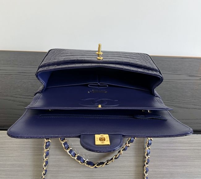 Chanel Small Flap Bag Crocodile Embossed 1112 dark blue&gold