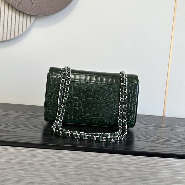 Chanel Small Flap Bag Crocodile Embossed 1112 green&silver
