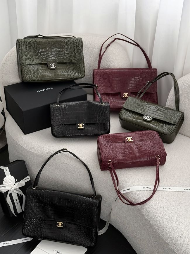 Chanel Crocodile Embossed Maxi Flap bag AS6231 Burgundy&gold-Tone Metal