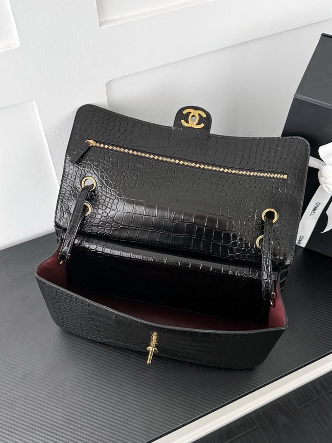 Chanel Crocodile Embossed Maxi Flap bag AS6231 black&gold-Tone Metal